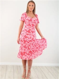Parisian Pink Puff Sleeve Midi Dress -Closet Muse Store 28343 2