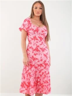 Parisian Pink Puff Sleeve Midi Dress