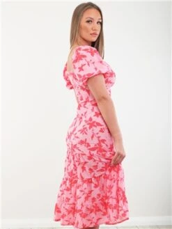 Parisian Pink Puff Sleeve Midi Dress -Closet Muse Store 28343 3