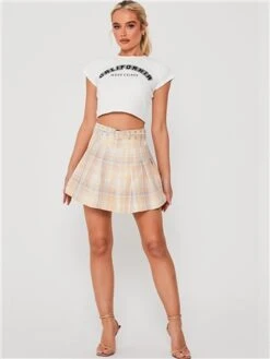 Saint Genies Cream / Yellow Check Pleat Mini Skirt -Closet Muse Store 28389 2