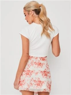 Saint Genies Cream / Orange Floral Wrap Mini Skirt -Closet Muse Store 28390 3