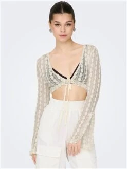 Neon & Nylon White / Eggnog Sophie Square Neck Cardigan