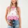 Qed Pink / White Crochet Flower Sleeveless Top -Closet Muse Store 28409