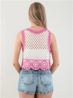 Qed Pink / White Crochet Flower Sleeveless Top -Closet Muse Store 28409 3