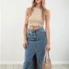 Brave Soul Mid Blue Mavis Acid Wash Midi Denim Skirt -Closet Muse Store 28435