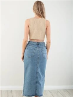 Brave Soul Mid Blue Mavis Acid Wash Midi Denim Skirt -Closet Muse Store 28435 3