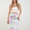 Saint Genies Pink / Cream Blurred Print Satin Midi Skirt -Closet Muse Store 28453