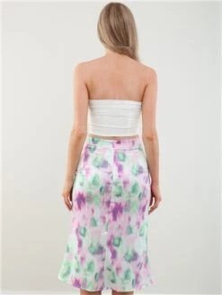 Saint Genies Pink / Cream Blurred Print Satin Midi Skirt -Closet Muse Store 28453 3