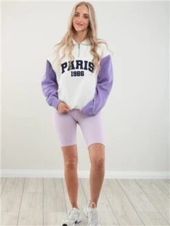 Vivichi Light Cream/ Lilac Zip Paris Crew Sweater -Closet Muse Store 28455 2
