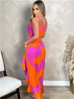 Ax Paris Pink And Orange Floral Printed Wrap Over Strappy Midi Dress 9 Ax Paris Pink And Orange Floral Printed Wrap Over Strappy Midi Dress -Closet Muse Store 28509 3