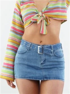 Saint Genies Mid Blue Denim Belted Skirt -Closet Muse Store 28530 1