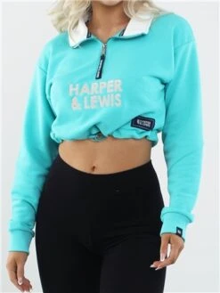 Harper & Lewis Mint Cropped 1/4 Zip Sweater -Closet Muse Store 28542 1