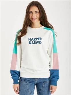 Harper & Lewis Colour Block Cream / Mint Oversized Sweater