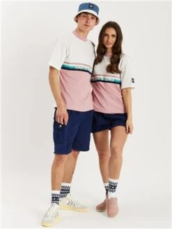 Harper & Lewis Cream / Dusky Pink Colour Block Panel Logo T-Shirt -Closet Muse Store 28544 2