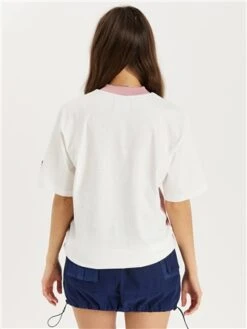 Harper & Lewis Cream / Dusky Pink Colour Block Panel Logo T-Shirt -Closet Muse Store 28544 3