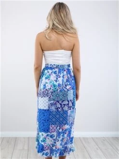 Girl In Mind Blue Emily Patchwork Frill Detail Wrap Skirt -Closet Muse Store 28581 3