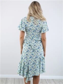Missi London Blue Floral Print Pattern Midi Dress -Closet Muse Store 28588 3
