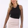 Saint Genies Black Roxy Mesh Diamante Long Sleeve Top