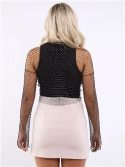 Saint Genies Black Roxy Mesh Diamante Long Sleeve Top -Closet Muse Store 28593 3