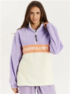 Harper & Lewis Lavender / Peach / Cream Colour Block Primula 1/4 Zip Fleece