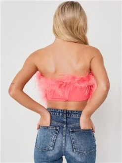 Saint Genies Pink Mya Strapless Feather Crop Top -Closet Muse Store 28660 3