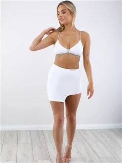 Saint Genies White Julia Diamante Trim Mini Skirt -Closet Muse Store 28676 2