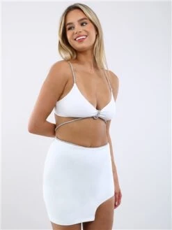 Saint Genies White Julia Diamante Trim Mini Skirt