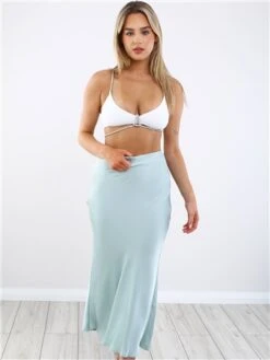 Vivichi Sage Green Satin Maxi Skirt