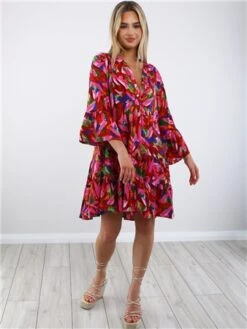 Qed Pink Floral Print Smock Dress -Closet Muse Store 28688 2