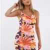 Vivichi Orange Print Pattern Slinky Mini Dress -Closet Muse Store 28690