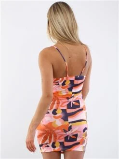Vivichi Orange Print Pattern Slinky Mini Dress -Closet Muse Store 28690 3