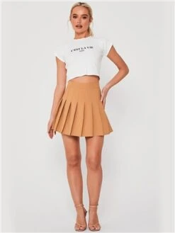 Saint Genies Beige Pleated Skort -Closet Muse Store 28698 2