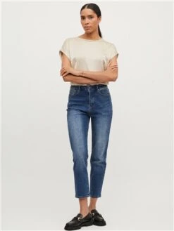 Vila Cement Satin Look Short Sleeved Top -Closet Muse Store 28723 2