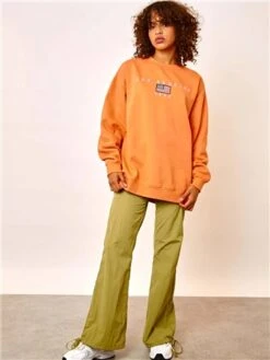 Daisy Street Orange Embroidered Sweater With La Graphic -Closet Muse Store 28728 2