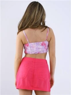 Saint Genies Lilac / Pink Floral Satin Drape Front Corset Top -Closet Muse Store 28736 3