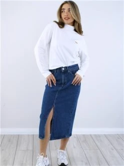 Only Blue / Medium Blue Denim Bianca Midi Denim Skirt -Closet Muse Store 28739 2