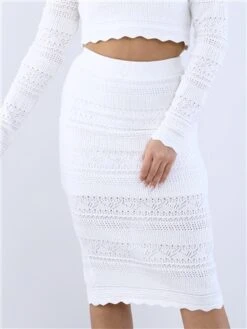 Saint Genies White Crochet Knit Midi Skirt -Closet Muse Store 28765 1