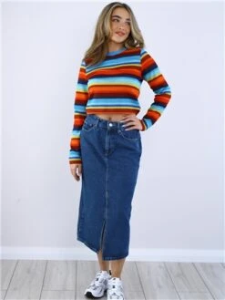 Saint Genies Blue/Burg/Orange Stripe Knit Top -Closet Muse Store 28766 2