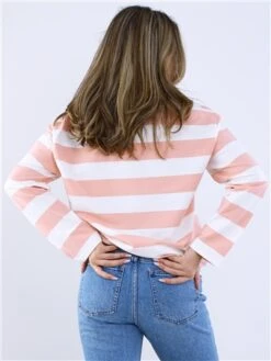 Saint Genies Pink/White Stripe Long Sleeve Collar Top -Closet Muse Store 28777 3