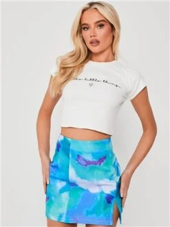 Saint Genies Blue Print Tie Dye Split Skirt