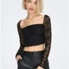 Only Black / Black Thea Long Sleeve Lace Top -Closet Muse Store 28831