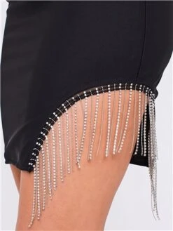 Saint Genies Black Beatrix Diamante Fringe Asymmetric Mini Skirt -Closet Muse Store 28872 1