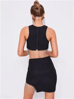 Saint Genies Black Beatrix Diamante Fringe Asymmetric Mini Skirt -Closet Muse Store 28872 3