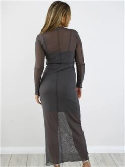 Brave Soul Grey Mesh Long Sleeve Long Dress -Closet Muse Store 28878 3