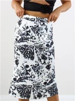 Saint Genies Cream Pattern Satin Midi Skirt -Closet Muse Store 28879 1