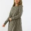 Brave Soul Animal Print Long Sleeve Mini Smock Dress