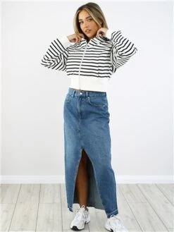 Saint Genies Black / White Stripe Zip Hoodie -Closet Muse Store 28881 2