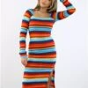 Saint Genies Blue / Red / Yellow Stripe Midi Knit Dress -Closet Muse Store 28883