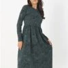 Brave Soul Black / Green Animal Print Long Sleeve Midi Smock Dress -Closet Muse Store 28905