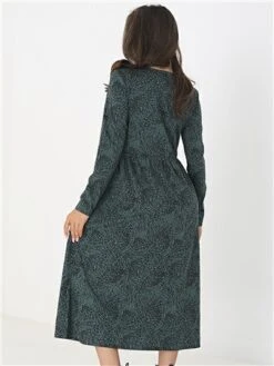Brave Soul Black / Green Animal Print Long Sleeve Midi Smock Dress -Closet Muse Store 28905 3
